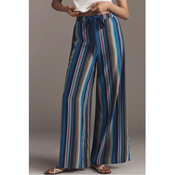 Anthropologie Pants - Anthropologie Striped Blue Palazzo Pants Size S Wide Leg Boho Resort Cottagecore
